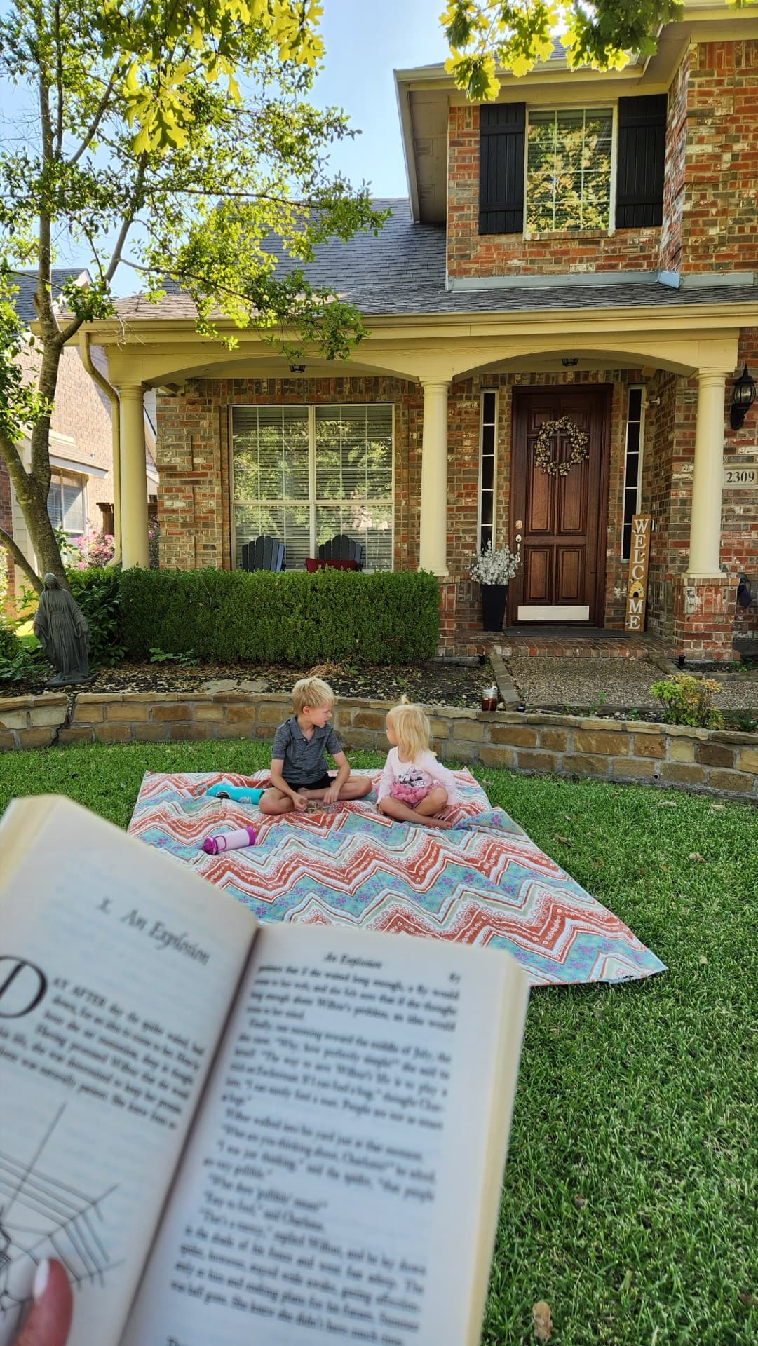 Student reading in the grass