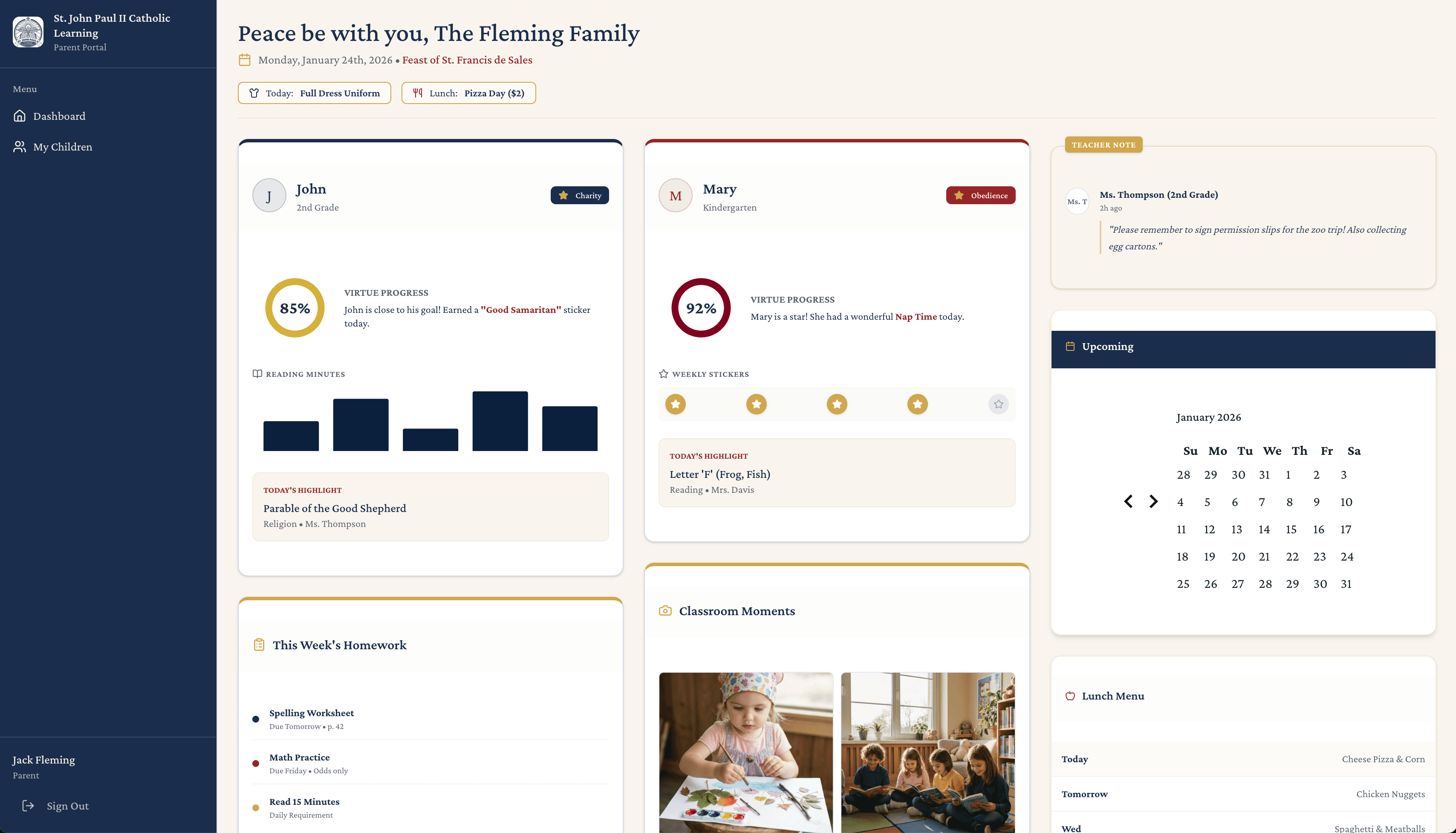 Parent portal dashboard preview