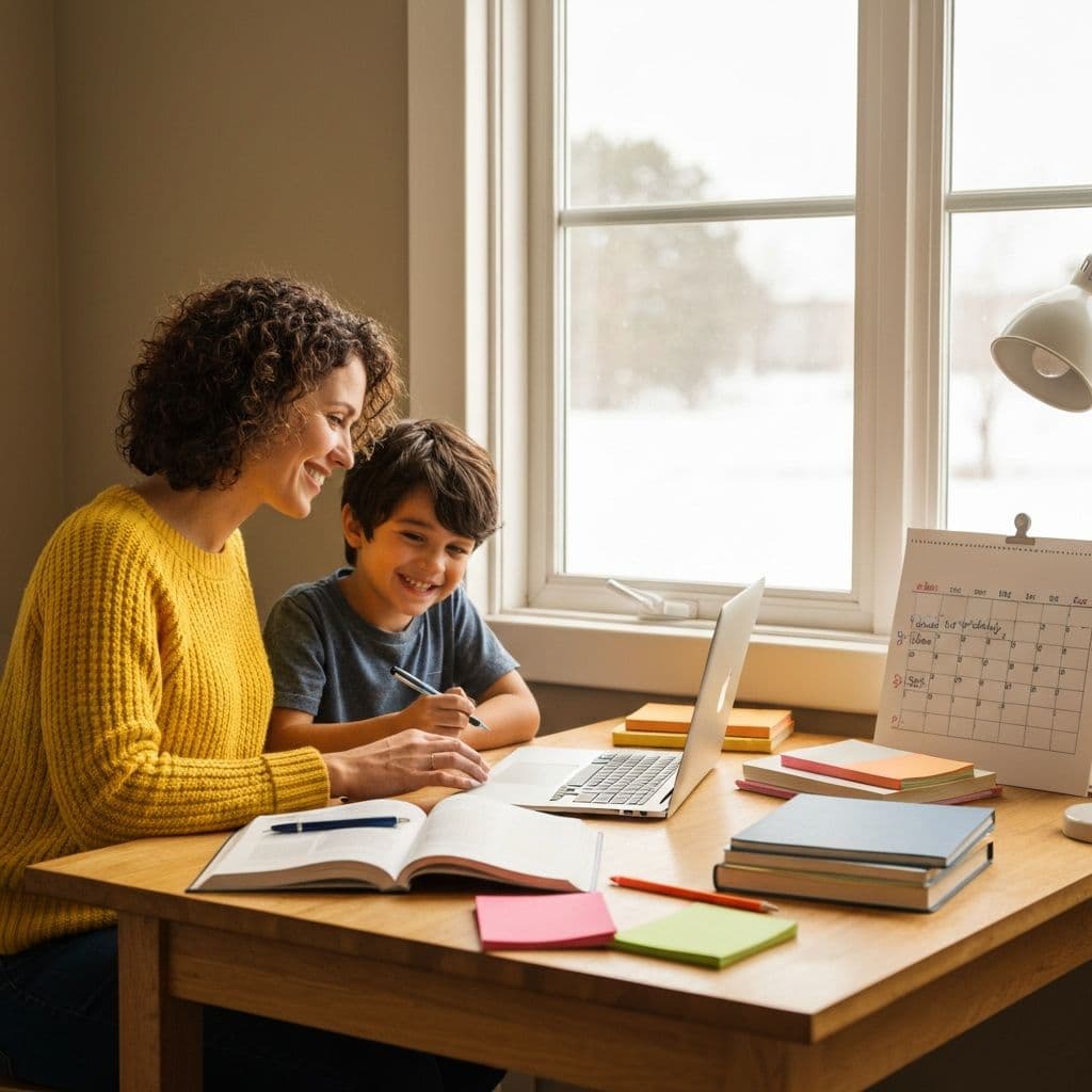 Parent and child reviewing curriculum together